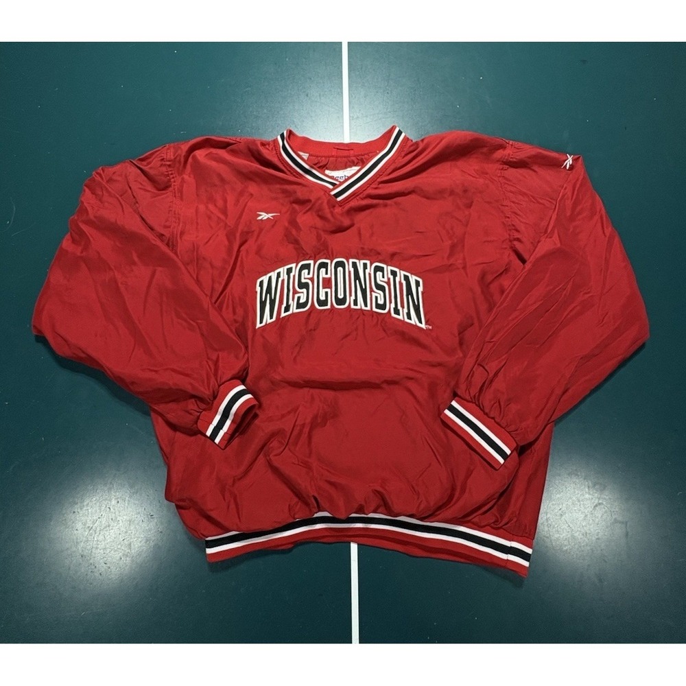 Vintage 90s Wisconsin Badgers Reebok Pullover Windbreaker Men XL Red Embroidered